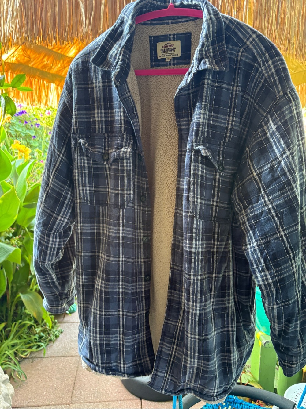 Levi's Navy and Gray Plaid Sherpa-Lined Shirt Jacket